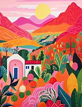 Постер интерьерный DARI DARI «Пейзаж с красной горой», А4