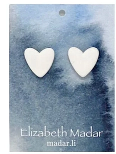 Серёжки-гвоздики Elizabeth Madar Сердечки, керамика, белые