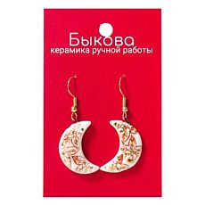 Серьги ручной работы «Красные цветы», полумесяцы‎, фарфор