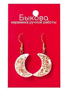 Серьги ручной работы «Красные цветы», полумесяцы‎, фарфор