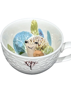 Чашка для чая ручной работы Мадам де Тюль с фигуркой внутри Улитка, бело-голубая, фарфор, 250 мл