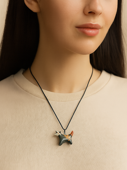 Подвеска ручной работы Боттери керамика «‎Орущий опоссум с золотистой веточкой»‎, керамика, фото 2.