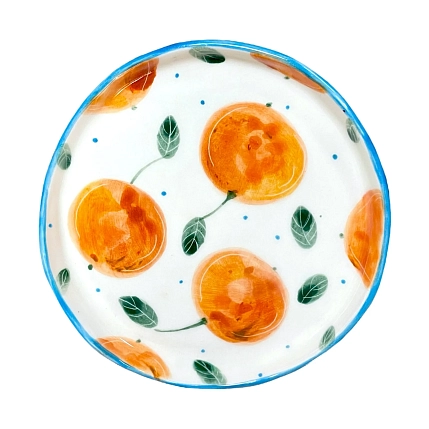 Блюдце ручной работы Чашки и поцелуи «Мандарин», полуфарфор, 13 см, фото 1.