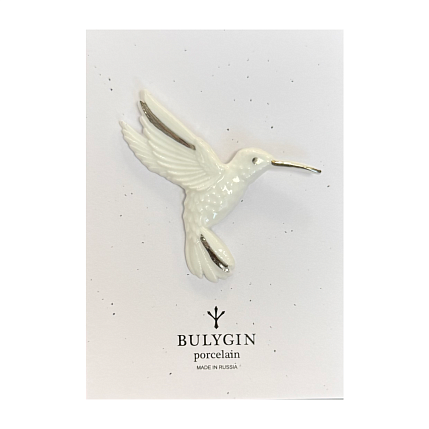 Брошь ручной работы Bulygin «Колибри», бело-серебристая, фарфор, фото 2.