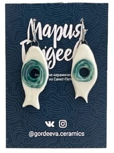 Серьги Мария Гордеева «Рыбки», керамика, бело-синие