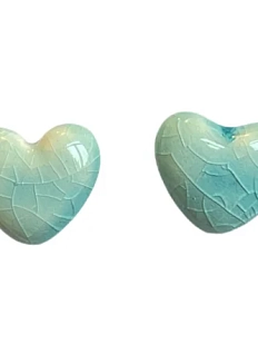 Серёжки-гвоздики КерамЕлКа Сердечки, кракелюр, керамика, тиффани