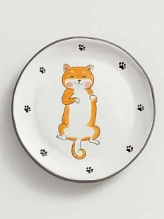 Тарелка ручной работы Ким керамика с бортиком Сиба-ину с лапками, белая, 13 см