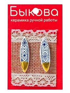 Серьги ручной работы Быкова керамика «Орнамент синий»‎,  фарфор