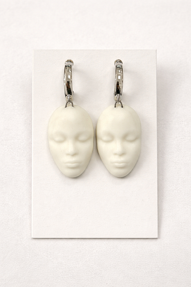 Серьги «Лица овальные», фарфор, белые матовые, фото 2.