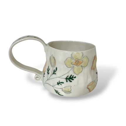 Кружка ручной работы «Веточки и цветы», жёлто-зелёная, керамика, 500 мл, фото 2.