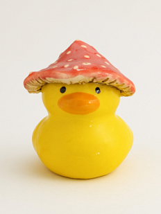 Керамическая фигурка Уточка в шляпе в форме мухомора, 7 см