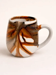 Кружка ручной работы с разводами Кафель «Дюна», бело-коричневая, керамика, 500 мл