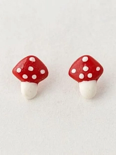 Серёжки-гвоздики Радость Рядом «Мухоморы», полимерная глина, красно-белые