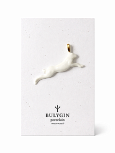 Брошь ручной работы Bulygin «Заяц», фарфор, бело-золотистая