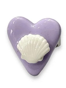 Кольцо ручной работы Радость Рядом «Ракушка в сердце», фиолетовое, полимерная глина, незамкнутое