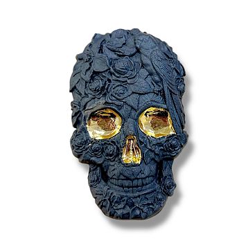Брошь ручной работы Фарфор Булыгина «Череп» большая, чёрно-золотистая, фото 3.