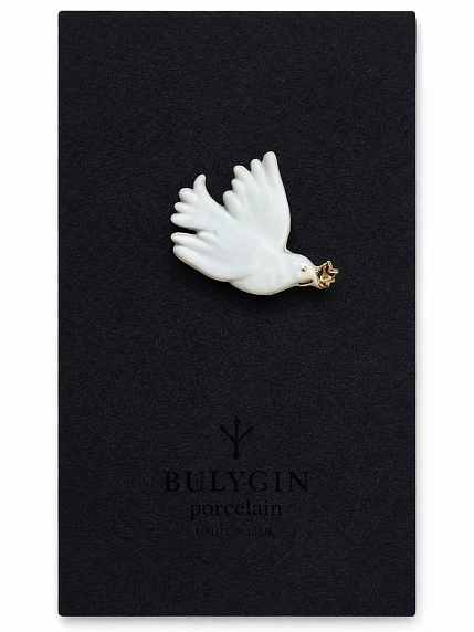 Брошь ручной работы Фарфор Булыгина «Голубка Пикассо», бело-золотистая, фото 1.