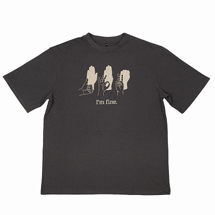 Оверсайз футболка Barking Store «I'm fine», 2XL муж., тёмно-серый, фото 1.