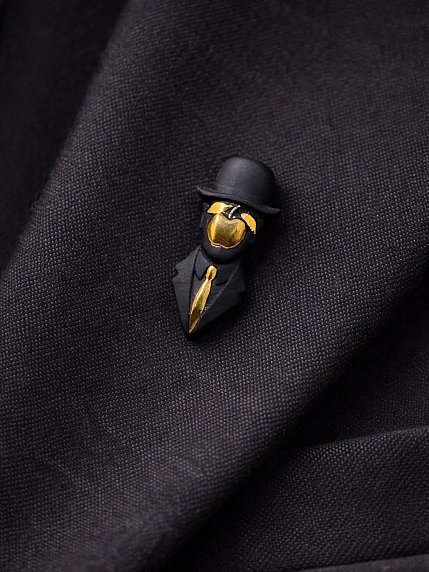 Брошь ручной работы Фарфор Булыгина «Магритт», чёрно-золотистая, фото 3.