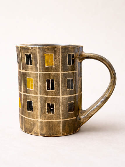 Кружка ручной работы «Панелька», серая, керамика, 300 мл, фото 1.