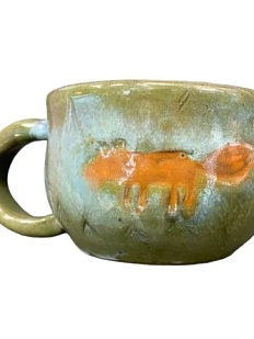 Кружка ручной работы Лиса и ёлки, светло-зелёная, керамика, 250 мл