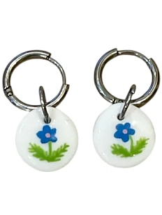 Серьги-конго с овальном подвеской «Голубой цветочек», полимерная глина