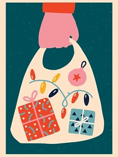 Открытка ретро DARI DARI на Новый год «Пакет подарков», синяя