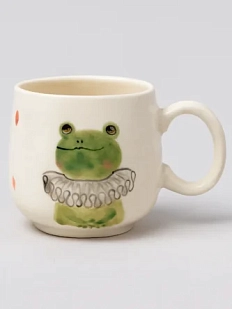 Кружка ручной работы Ким керамика с росписью Лягушка в жабо с коричневыми ромбиками, фарфор, 350 мл