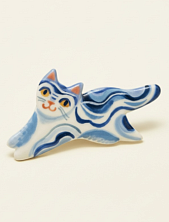 Брошь ручной работы Полина Гузеева «Полосатый котик», голубая, фарфор