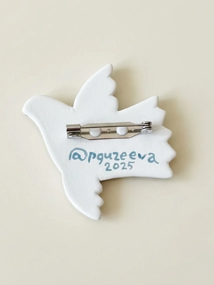 Брошь ручной работы Полина Гузеева «Птичка», красно-оранжевая, фарфор, фото 4.