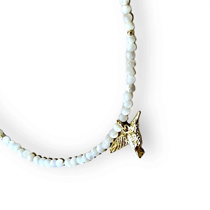 Чокер с подвеской «Колибри», золотистая латунь, перламутр, фото 2.