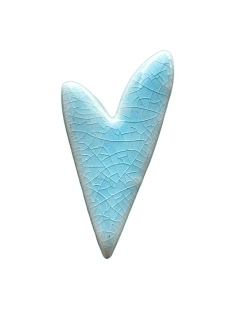 Брошь ручной работы КерамЕлКа «Длинное сердце», патина голубая, керамика