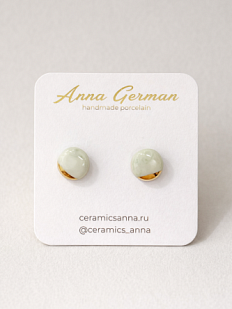 Серёжки-гвоздики «Круги», фарфор, зелёно-золотистые