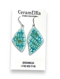 Серьги КерамЕлКа «Лепестки», керамика, сине-зелёные
