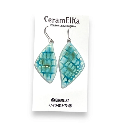 Серьги КерамЕлКа «Лепестки», керамика, сине-зелёные, фото 1.