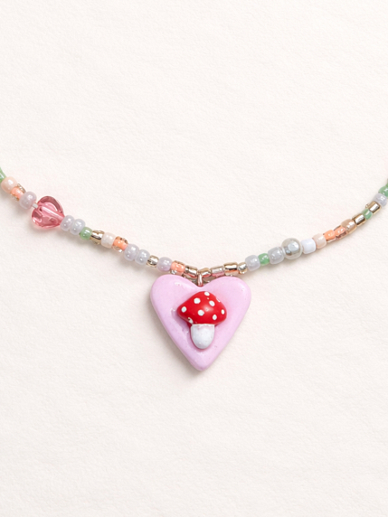 Чокер ручной работы Радость Рядом с сердечком «Мухомор», полимерная глина, бисер, фото 3.