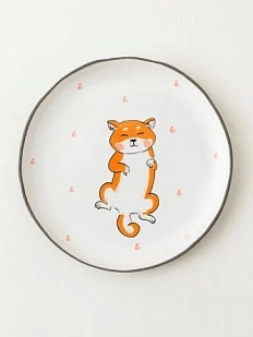 Тарелка ручной работы Ким керамика с бортиком Сиба-ину с сердечками, белая, 13 см