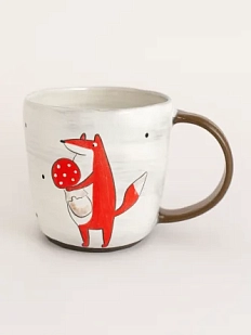 Кружка ручной работы Ким керамика с росписью Лис с мухомором, керамика, 450 мл