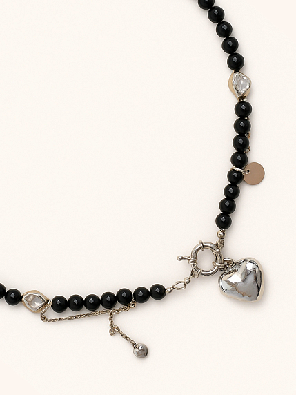 Колье ручной работы «Black», родированная латунь, фото 1.