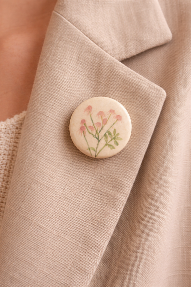 Брошь ручной работы Elizabeth Madar Оттиск трав с розовым цветком № 1, керамика, фото 3.