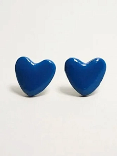 Серёжки-гвоздики Радость Рядом Сердечки, полимерная глина, тёмно-синие