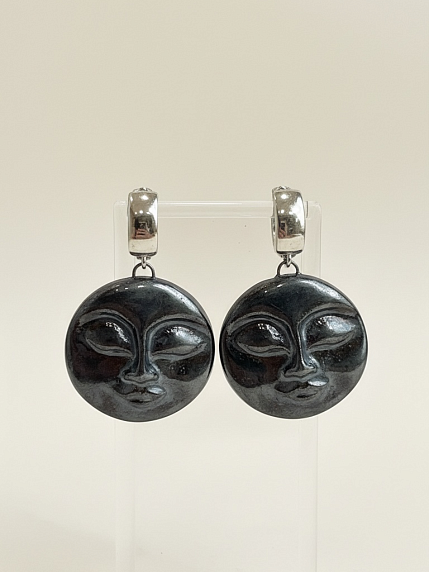 Серьги КерамЕлКа «Большие лица», фарфор, чёрные, фото 2.
