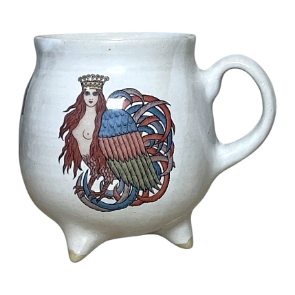 Кружка-котелок ручной работы Керумбия на ножках «Гамаюн», белая, керамика, 400 мл, фото 2.