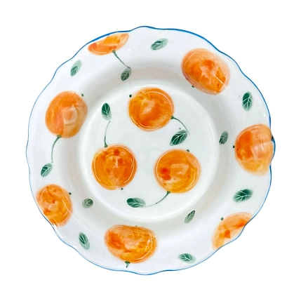 Тарелка глубокая ручной работы Чашки и поцелуи «Мандарин», полуфарфор, 20 см, фото 1.