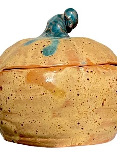 Шкатулка ручной работы Тыква, жёлтая, керамика, 12 см