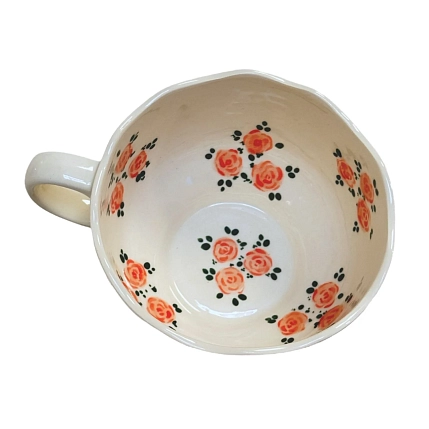 Чашка для чая ручной работы Slowday Ceramics в розовый цветочек «Винтаж», белая, полуфарфор, 600 мл, фото 3.