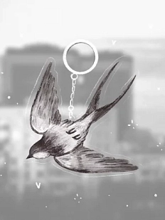 Брелок Лемниската «Ласточка» на белом кольце, акрил, 6 см