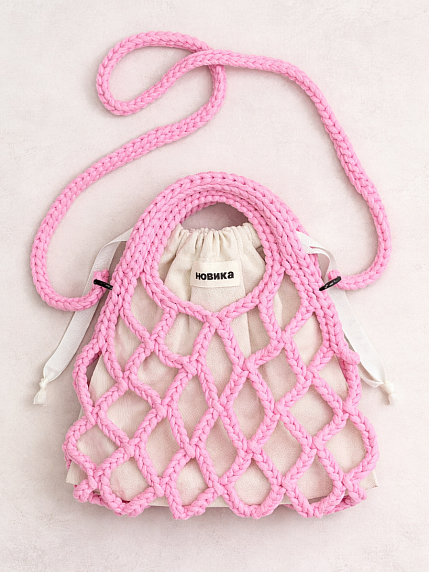 Авоська вязаная ручной работы, розовая, фото 1.