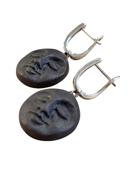 Серьги КерамЕлКа «Лица», фарфор, чёрные, матовые, фото 3.