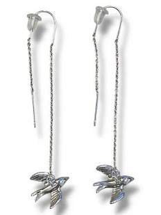 Серьги-протяжки Бур.Мур «Ласточки», родированная латунь